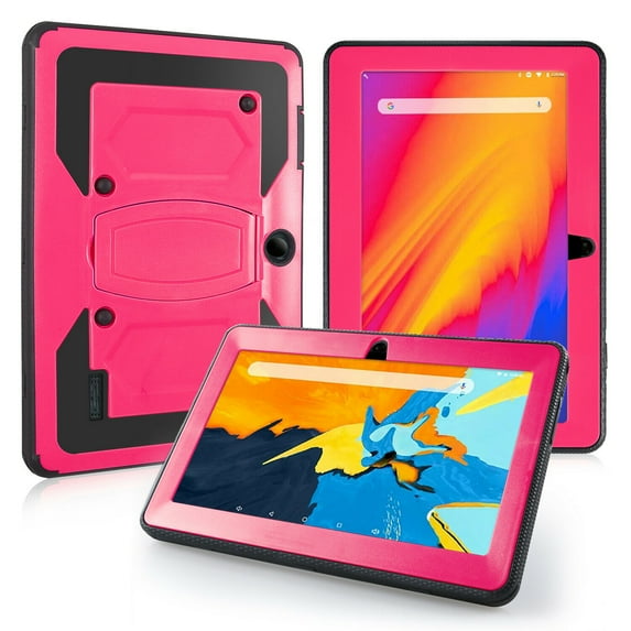 Soatuto For Dragon Touch Y88X Pro Y88X Plus Tablet Case , Lightweight Shockproof Rugged Case With KickStand For Haehne、YUNTAB Q88、ZONKO、SIXGO Kids 、INONI Kids 、Tagital、MEIZE、Pritom K7 Tablet 7" (Pink)