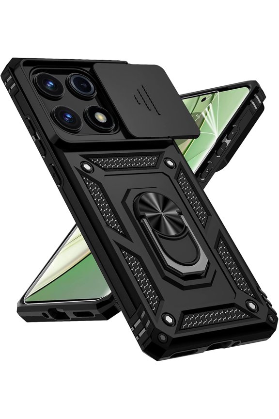 for Motorola Edge 2025 Case, with Slide Camera Cover,[Military Grade Drop Tested] Magnetic Ring Holder Kickstand Protective Phone Case for Motorola Moto Edge 2025, Black