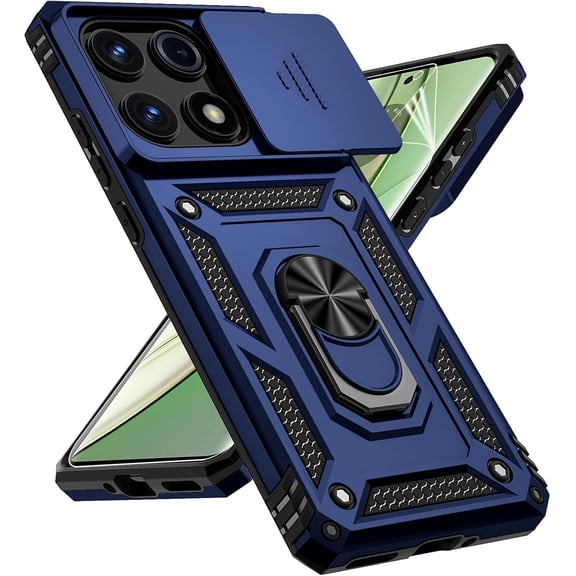 Soatuto for Motorola Edge 2025 Case, with Slide Camera Cover,[Military Grade Drop Tested] Magnetic Ring Holder Kickstand Protective Phone Case for Motorola Moto Edge 2025, Blue