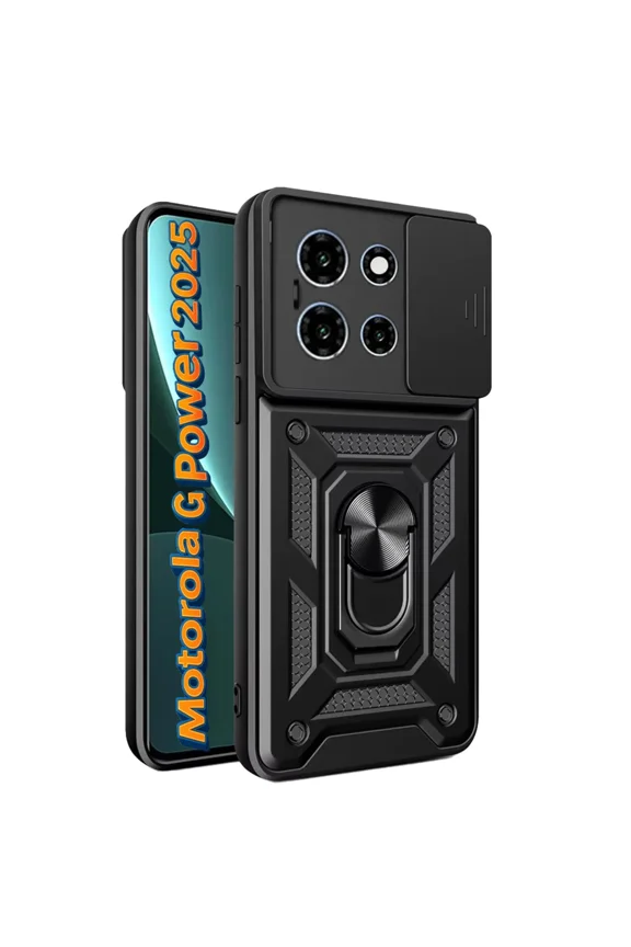 for Motorola Moto G Power 5G 2024 Case with Slide Camera Cover[Military Grade Drop Tested] Magnetic Ring Holder Kickstand Protective Phone Case for Moto G Power 5G 2024, Black