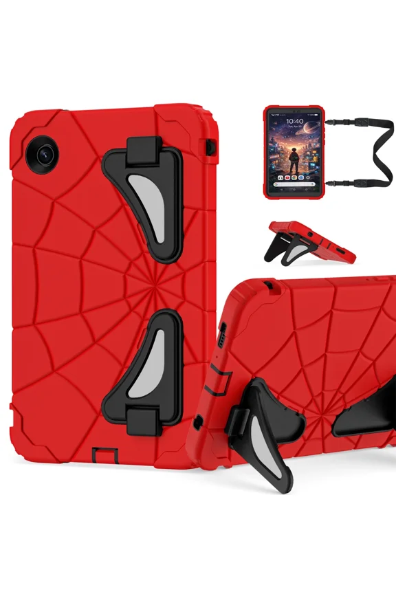 Spider Kids Case for Samsung Galaxy Tab A11 /A9 2023 8.7 inch,Shockproof Case with Kickstand Pencil Holder for Samsung Tab A11 /A9 8.7” (Red Black)
