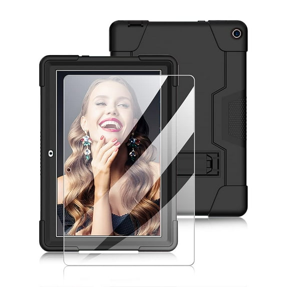 Soatuto For Walmart Onn 10.1 Pro Tablet Case With Screen Protector , Shock-Resistant Kids Friendly Cover And Tempered Glass Screen Protector For Walmart Onn 10.1 inch Pro 100003562 - Black+Black/1 Pcs