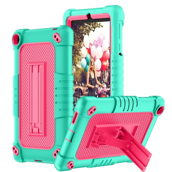 Soatuto Walmart Onn 7" Rugged Hybrid Tablet Case with Shoulder Strap, Green & Pink