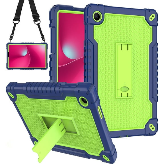 Soatuto case for T-Mobile Revvl Tab 2 2025 Released 10.1 inch Hybrid Shockproof Protective Case Hard Shell Built in Kickstand Shoulder Strap for Revvl Tab 2 2025 (Navy/Green)