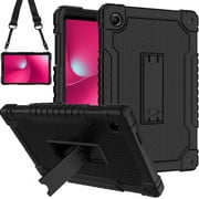 جراب Soatuto لهاتف T-Mobile Revvl Tab 2 2025 جراب حماية هجين مقاوم للصدمات مقاس 10.1 بوصة مع حزام كتف مدمج في حامل المسند لهاتف Revvl Tab 2 2025 باللون الأسود