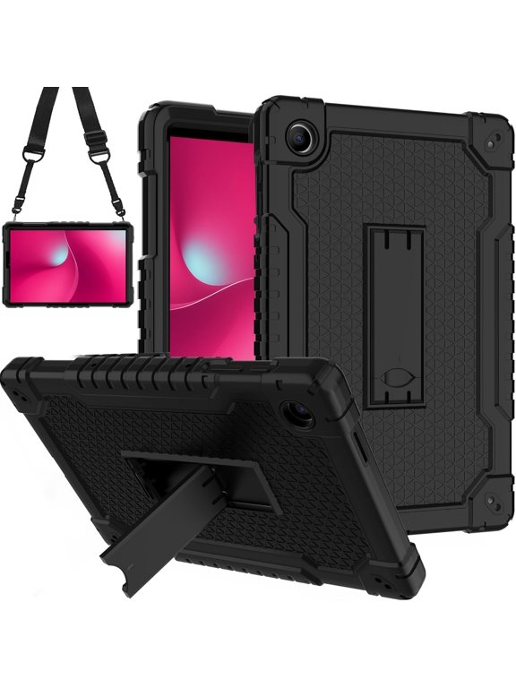 case for T-Mobile Revvl Tab 2 2025 Released 10.1 inch Hybrid Shockproof Protective Case Hard Shell Built in Kickstand Shoulder Strap for Revvl Tab 2 2025 (Black)