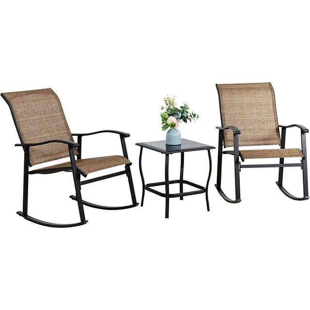 Sobaniilo 3 Piece Outdoor Rocking Bistro Set, Textilene Fabric Rocking
