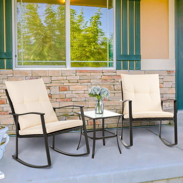 Sobaniilo 3 Piece Outdoor Rocking Chair Set PE Wicker Rattan