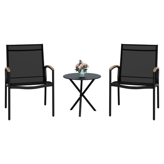 Sobaniilo 3 Pcs Steel Outdoor Bistro Sets with Porch Chairs and Coffee Table, Black