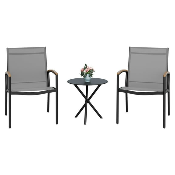 Sobaniilo 3-Piece Patio Bistro Set, Outdoor Small Furniture Set Textilene Fabric Conversation Bistro Sets Porch Chairs with Coffee Table for Balcony, Porch, Yard Light Gray