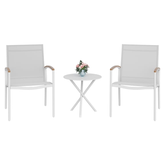 Sobaniilo 3-Piece Patio Bistro Set, Outdoor Small Furniture Set Textilene Fabric Conversation Bistro Sets Porch Chairs with Coffee Table for Balcony, Porch, Yard White
