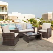 Sobaniilo 4-Piece Outdoor Patio Furniture Set, Wicker Rattan Patio Sectional, Brown, 4 Seating