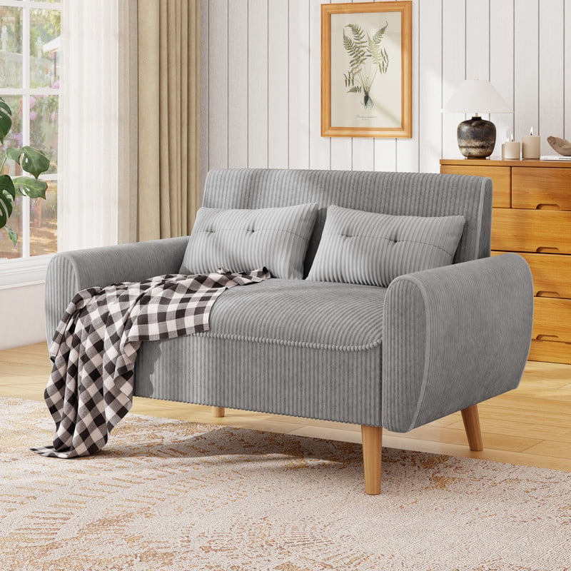 Sobaniilo 47" Small Modern Loveseat Sofa, Mid Century Linen Fabric 2-Seat Sofa Couch Tufted Love Seat with Back Cushions and Tapered Wood Legs for Living Room, Bedroom and Small Space (Light Gray)