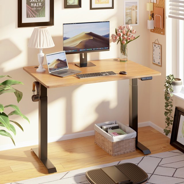 Sobaniilo 48'' x 24'' Electric Height Adjustable Standing Desk, Home Office Sit Stand Desk Stand Up Computer Workstation (Black Frame + Bamboo Top)