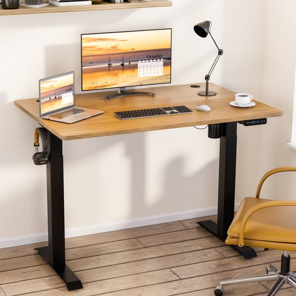 Sobaniilo 48" x 24" Height Adjustable Electric Standing Desk W/ Memory Controller W/ Splice Board (Maple Top + Black Frame)