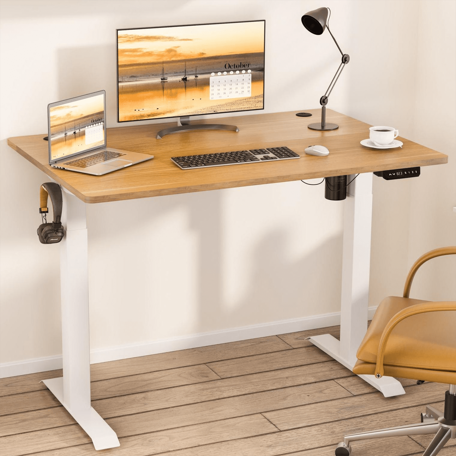 48 x 24 in. Adjustable Height Standing Desk Home Office Desk, Ergonomic  Workstation with Metal Drawer, Maple Tabletop