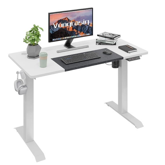 Sobaniilo 48" x 24" Home Office Electric Height Adjustable Standing Desk with Memory Control, White Frame + White Top