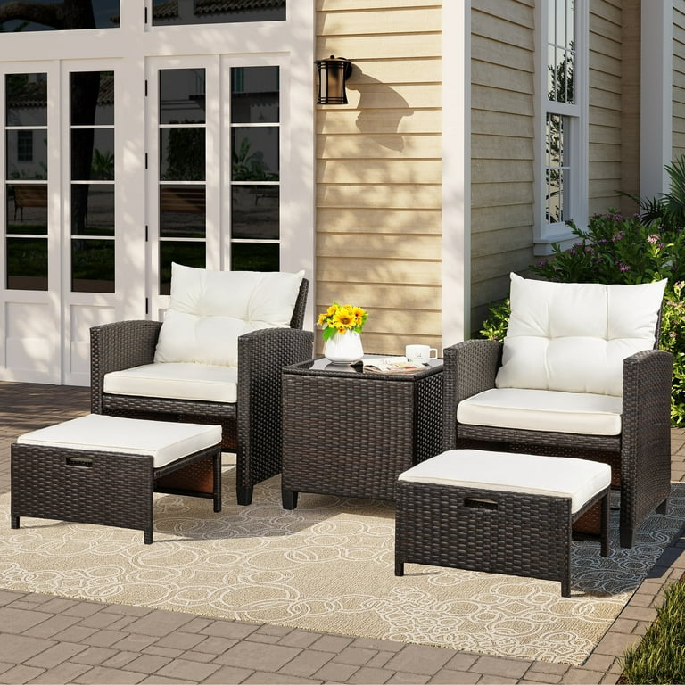Sobaniilo 5-Piece Modern Patio Set, Outdoor PE Wicker Chairs for