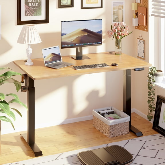Sobaniilo 55'' x 24'' Electric Height Adjustable Standing Desk, Home Office Sit Stand Desk Stand Up Computer Workstation (Black Frame + Bamboo Top)