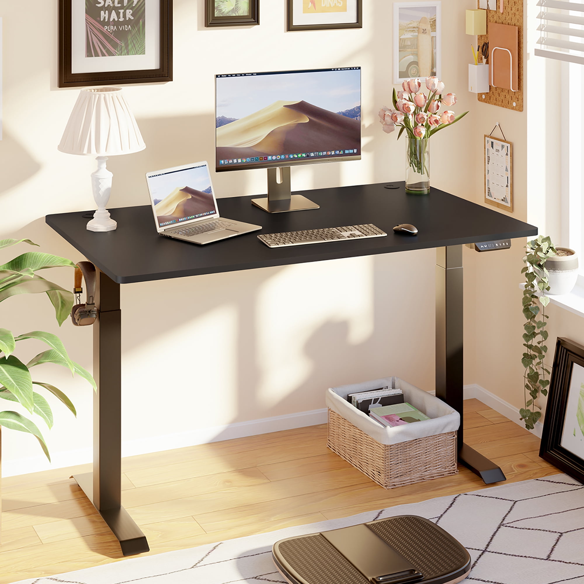 Sobaniilo 55'' x 24'' Electric Height Adjustable Standing Desk, Home Office Sit Stand Desk  Stand Up Computer Workstation, Black