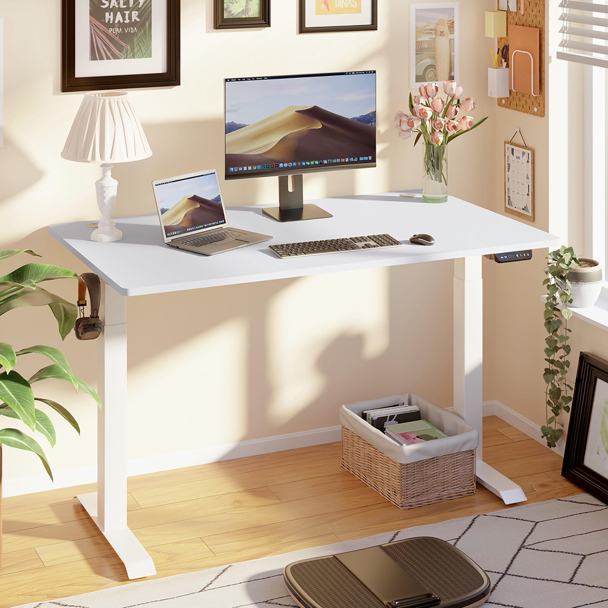 Sobaniilo 55'' x 24'' Electric Height Adjustable Standing Desk, Home Office Sit Stand Desk  Stand Up Computer Workstation, White