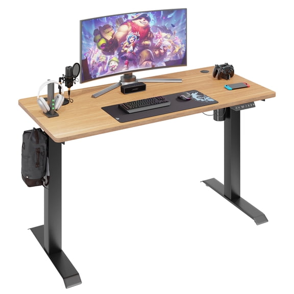Sobaniilo 55" x 24" Home Office Electric Height Adjustable Standing Desk with Memory Control, Black Frame + Maple Top