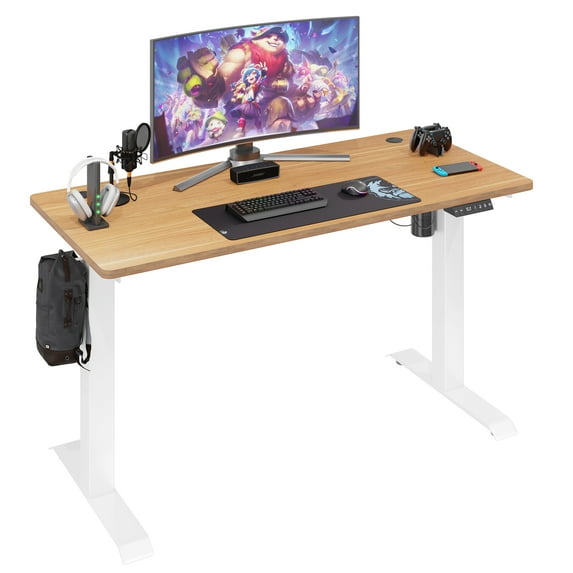 Sobaniilo 55" x 24" Home Office Electric Height Adjustable Standing Desk with Memory Control, White Frame + Maple Top