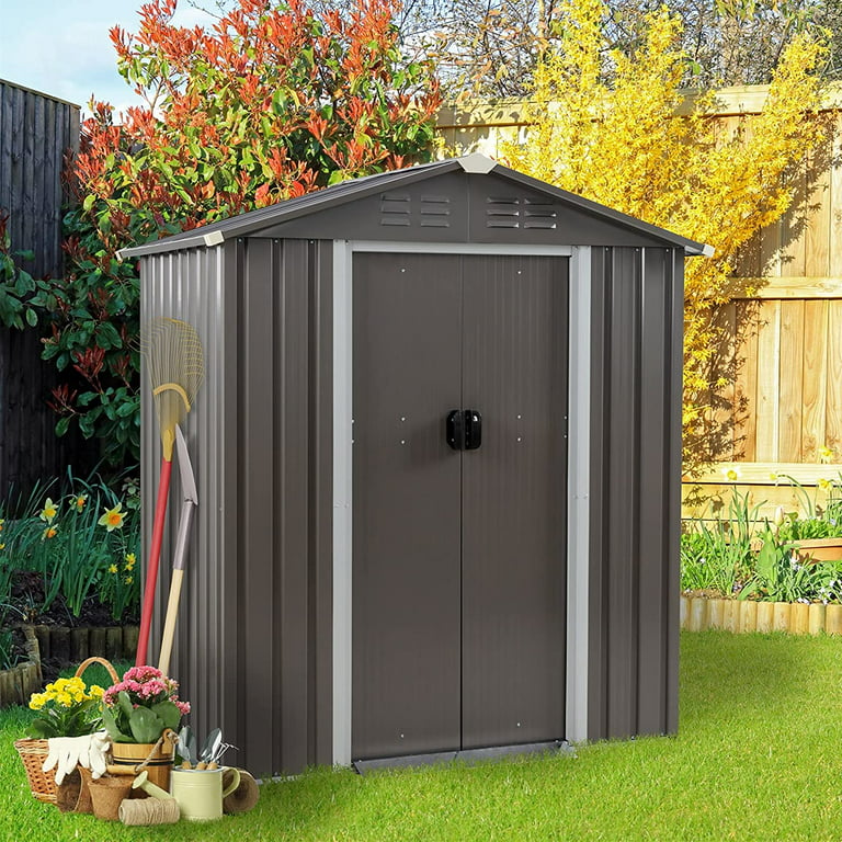 Sobaniilo 5x3x6FT Outdoor Storage Shed Clearance with Lockable Door Metal  Garden Shed Steel Anti-Corrosion Storage House Waterproof Tool Shed (Gray)  