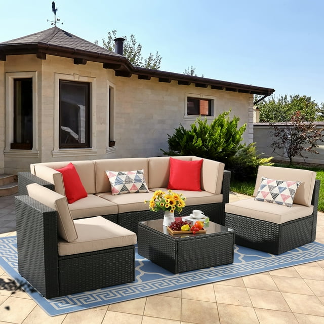 Sobaniilo 6Piece AllWeather Patio Set, PE Wicker with Steel Frame and
