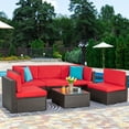 thumbnail image 1 of Sobaniilo 6 Pieces Patio Furniture Sets, All Weather PE Wicker Outdoor Conversation Set with Glass Table (Red), 1 of 7