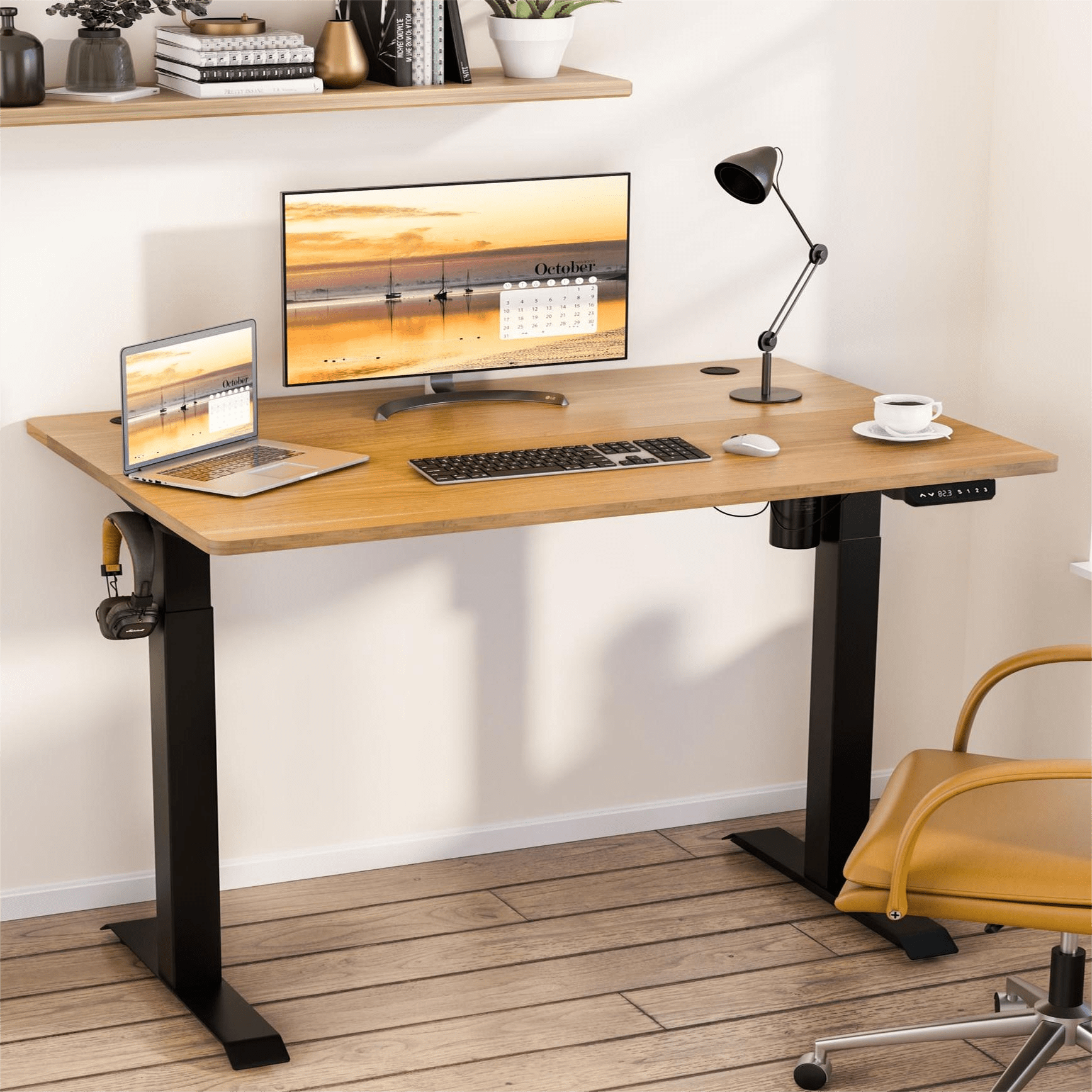 Sobaniilo 63" x 24" Height Adjustable Electric Standing Desk W/ Memory Controller W/ Splice Board (Maple Top + Black Frame)