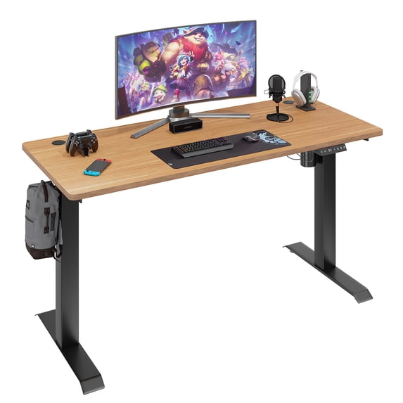 Sobaniilo 63" x 24" Home Office Electric Height Adjustable Standing Desk with Memory Control, Black Frame + Maple Top