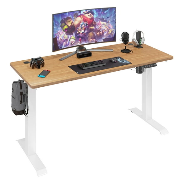 Sobaniilo 63" x 24" Home Office Electric Height Adjustable Standing Desk with Memory Control, White Frame + Maple Top