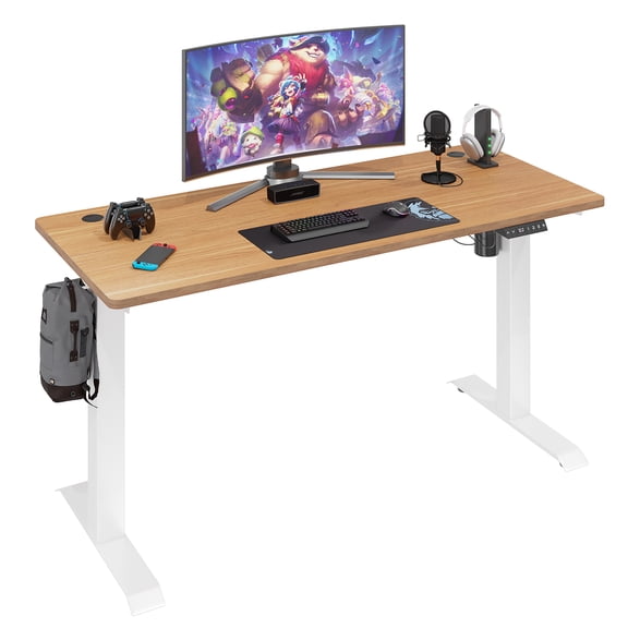 Sobaniilo 63" x 24" Home Office Electric Height Adjustable Standing Desk with Memory Control, White Frame + Maple Top