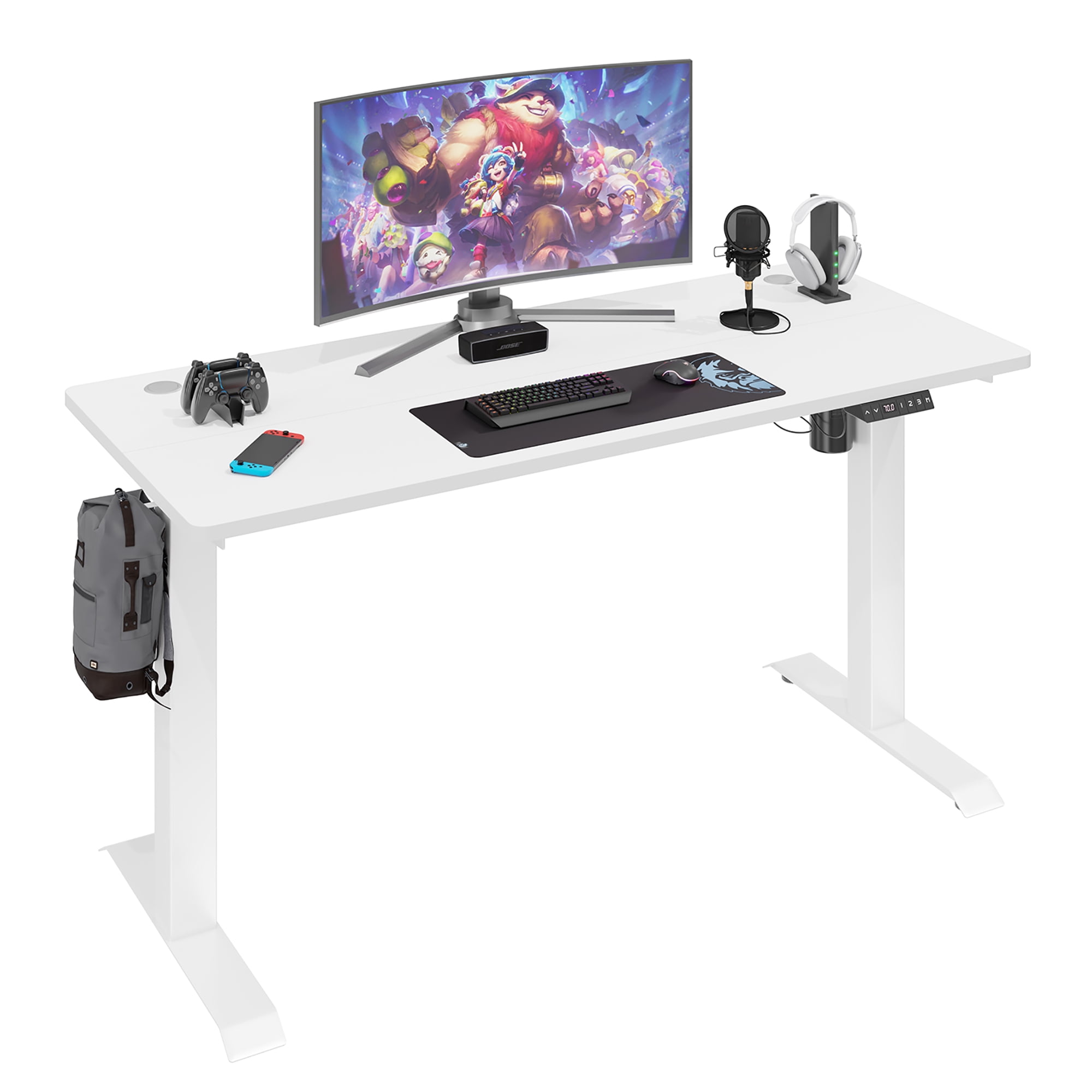 Sobaniilo 63" x 24" Home Office Electric Height Adjustable Standing Desk with Memory Control, White Frame + White Top