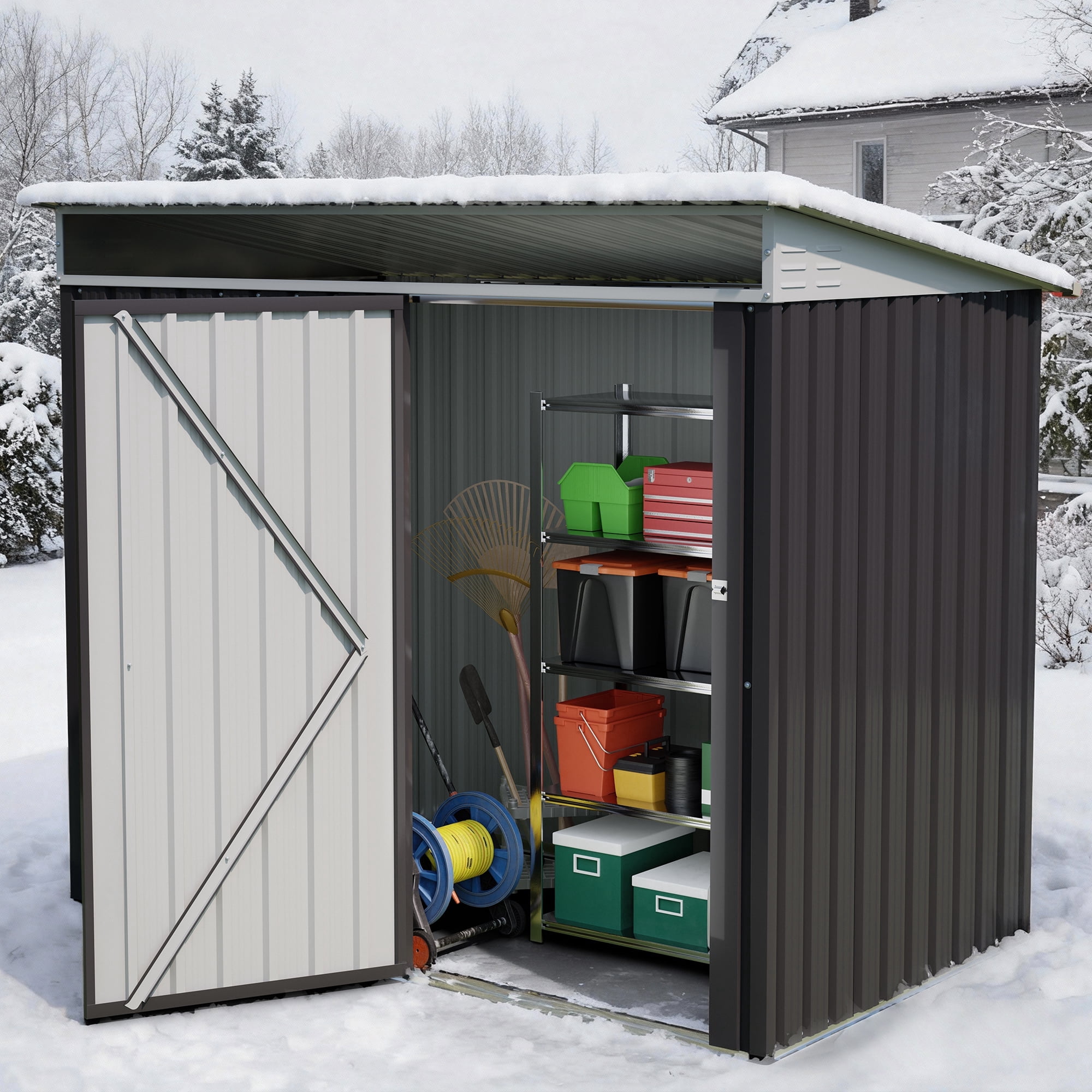 Sobaniilo 6x4x5FT Outdoor Storage Shed Clearance with Lockable Door Metal Garden Shed Steel Anti-Corrosion Storage House Waterproof Tool Shed(Dark Gray)