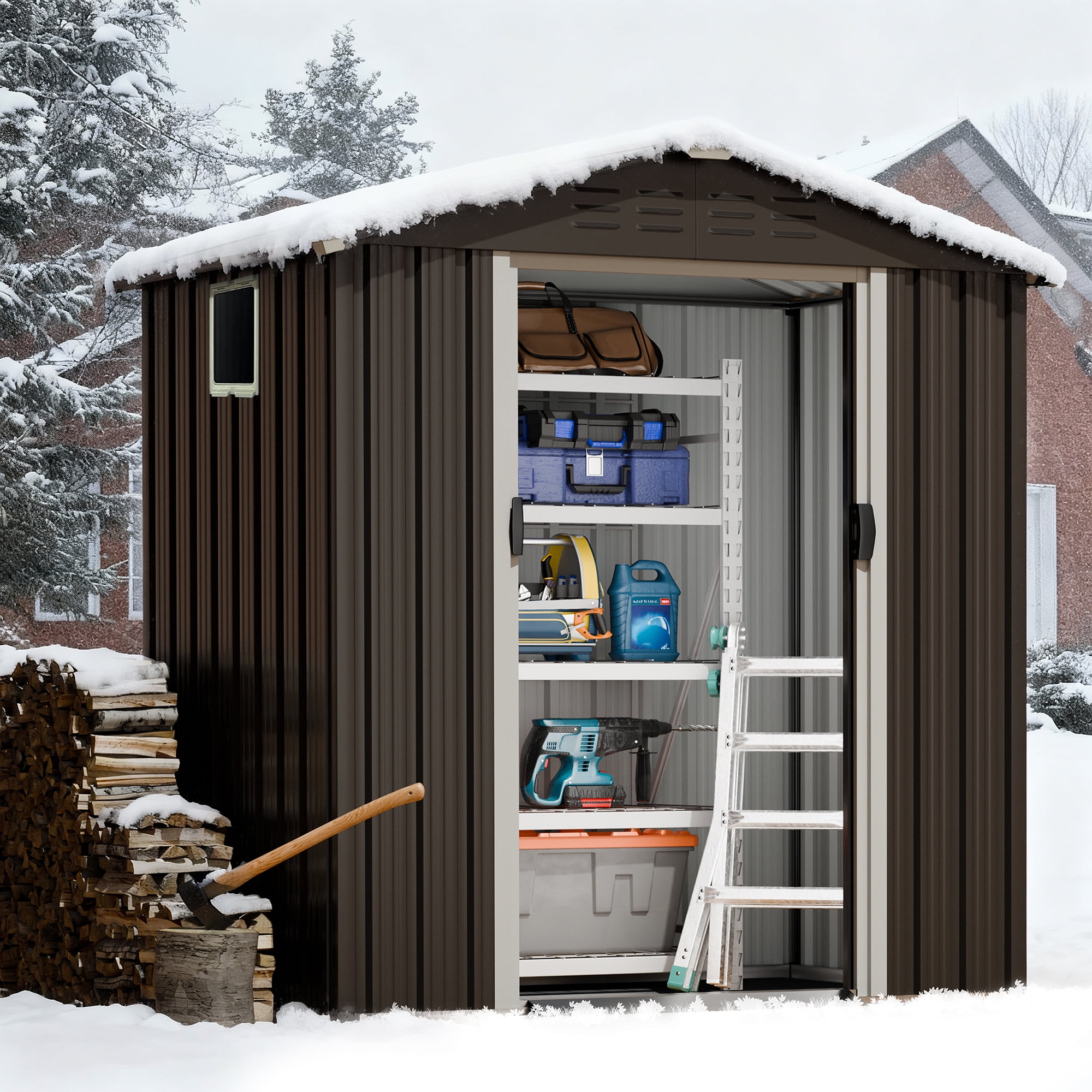 STORE SOL  Sobaniilo Outdoor 6x4x6FT Storage Shed - Waterproof Steel Garden