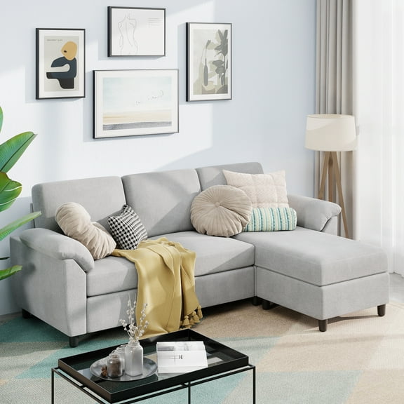 Sobaniilo 79" Convertible Sectional Sofa Couch, Linen Fabric L Shaped Couch with Reversible Ottoman, 3-Seat Small Sectional Sofa Couches for Living Room, Apartment, Small Space, Light Gray