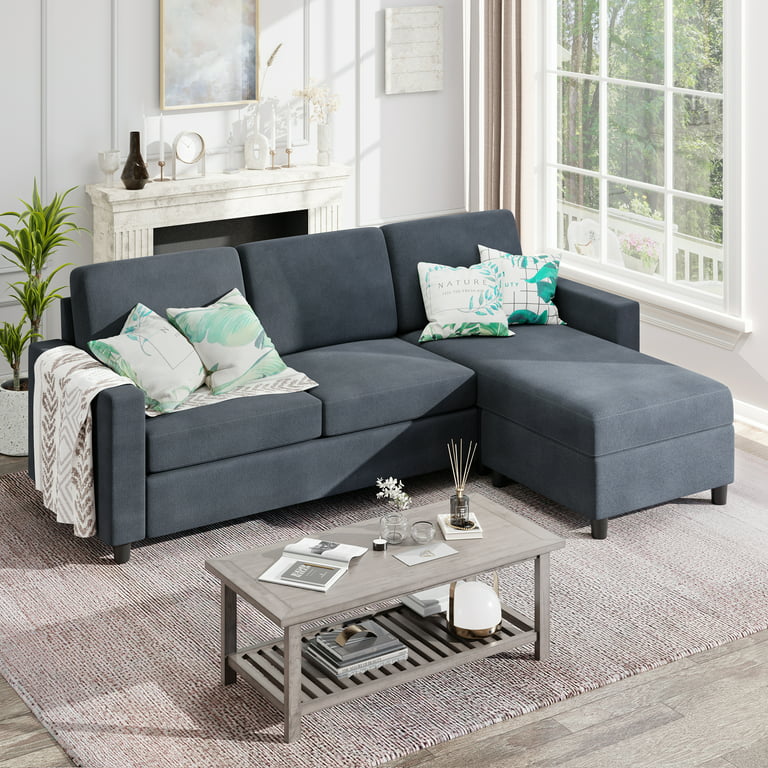 Sobaniilo Convertible Sectional Sofa Couch, Modern Linen Fabric L-Shaped  3-Seat Sofa Sectional With Reversible Chaise For Small Space (Dark Gray) -  Walmart.Com