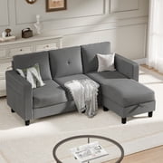Convertible Sectional Sofa Couch, Modern Linen Fabric L-Shaped 3-Seat Sofa Sectional with Reversible Chaise for Small Space (Dark Gray)