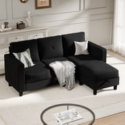 Sobaniilo Convertible Sectional Sofa Couch, Modern Linen Fabric L-Shaped 3-Seat Sofa Sectional with Reversible Chaise for Small Space (Black)