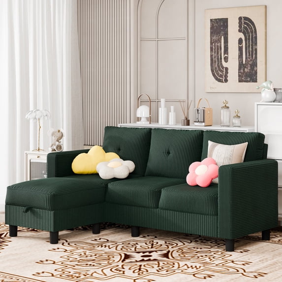 Sobaniilo Convertible Sectional Sofa Couch, Modern Linen Fabric L-Shaped 3-Seat Sofa Sectional with Reversible Chaise for Small Space (Green)