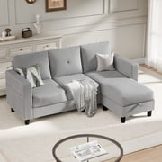 Sobaniilo Convertible Sectional Sofa Couch,Modern Linen Fabric L-Shaped 3-Seat Sofa Sectional with Reversible Chaise for Small Space Light Gray