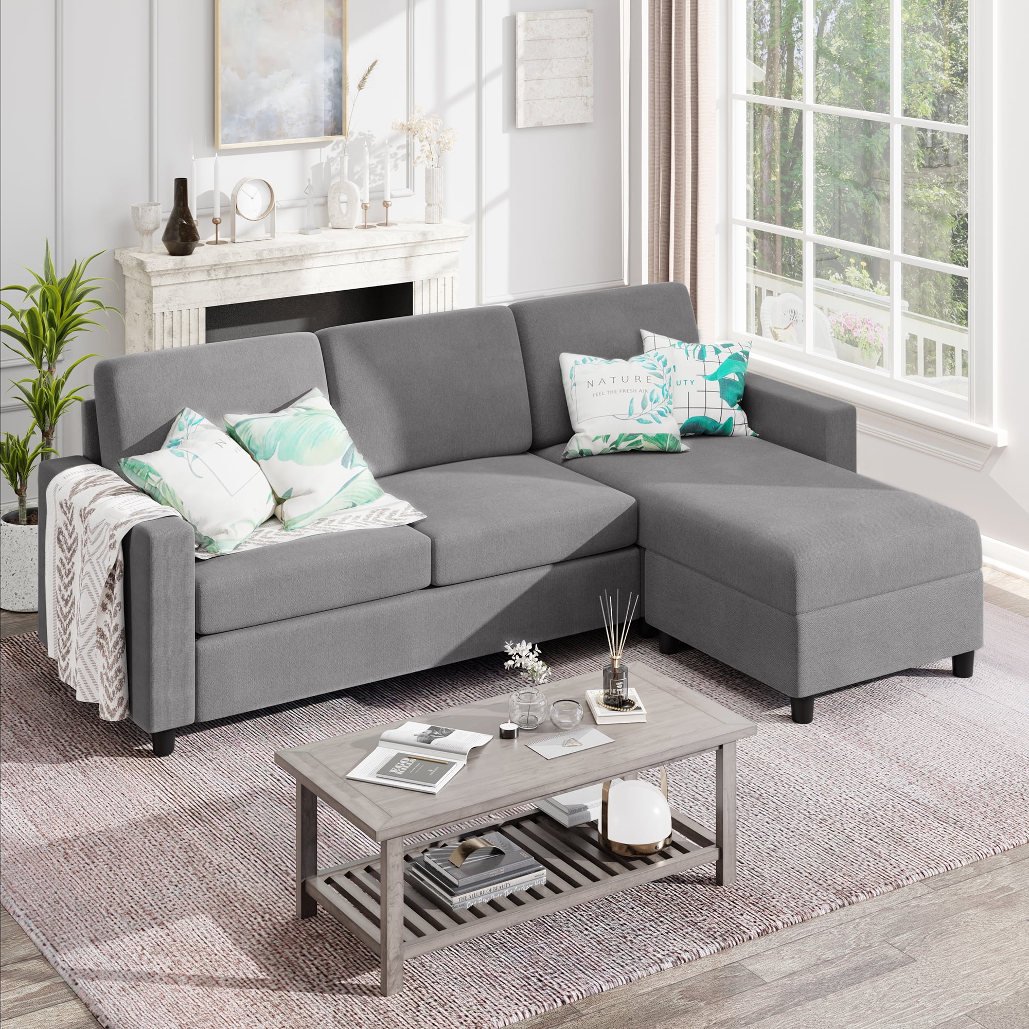 Sobaniilo Convertible Sectional Sofa Couch Modern Linen Fabric L Shaped 3 Seat With Reversible Chaise For Small E Dark Gray Com