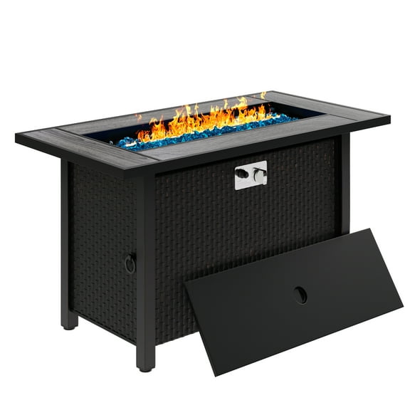 Sobaniilo  Fire Pit 45in Propane Fire Pit with Rain Cover and Lava Rock, Outdoor Firepit Table 50000 BTU 3-in-1 Fire Table for Patio/Yard/Balcony, Rectangular, Black