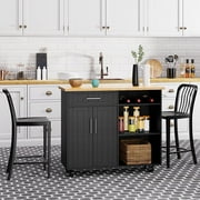 Sobaniilo Kitchen Island Cart with Storage,Rolling Kitchen Island Side Table on Wheels with Large Worktop,Storage Cabinet,Towel Rack and Drawers for Kitchen,Dinning Room,Black