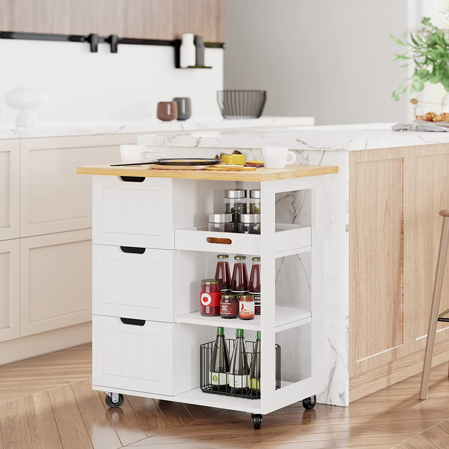 Sobaniilo Kitchen Island Cart with Storage,Rolling Kitchen Island