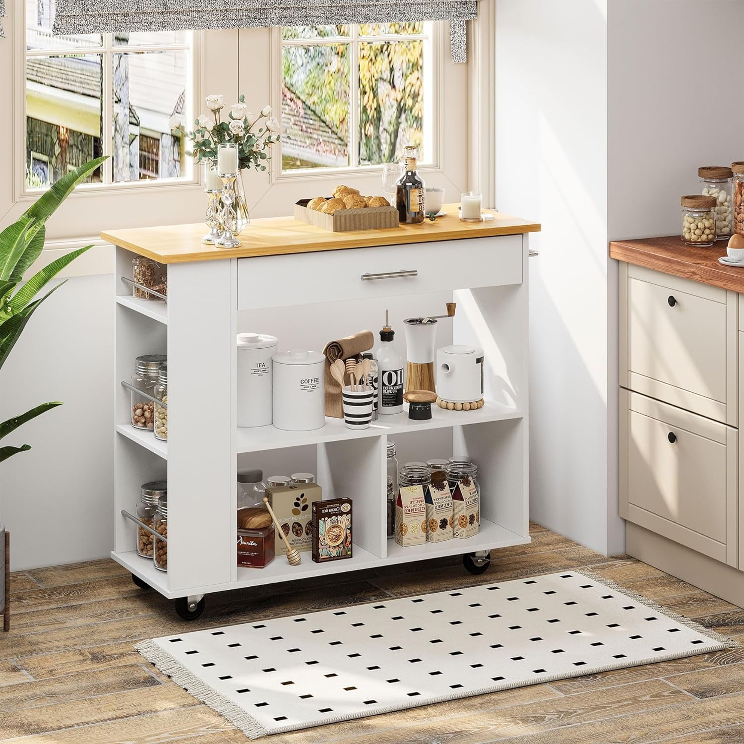 Sobaniilo Kitchen Island on Wheels with Large Work Countertop, Storage ...