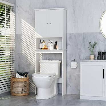 Sobaniilo Over The Toilet Storage Cabinet, Bathroom Storage Organizer Over Toilet, Space Saver W/Adjustable Shelf & Open Storage Shelf, White