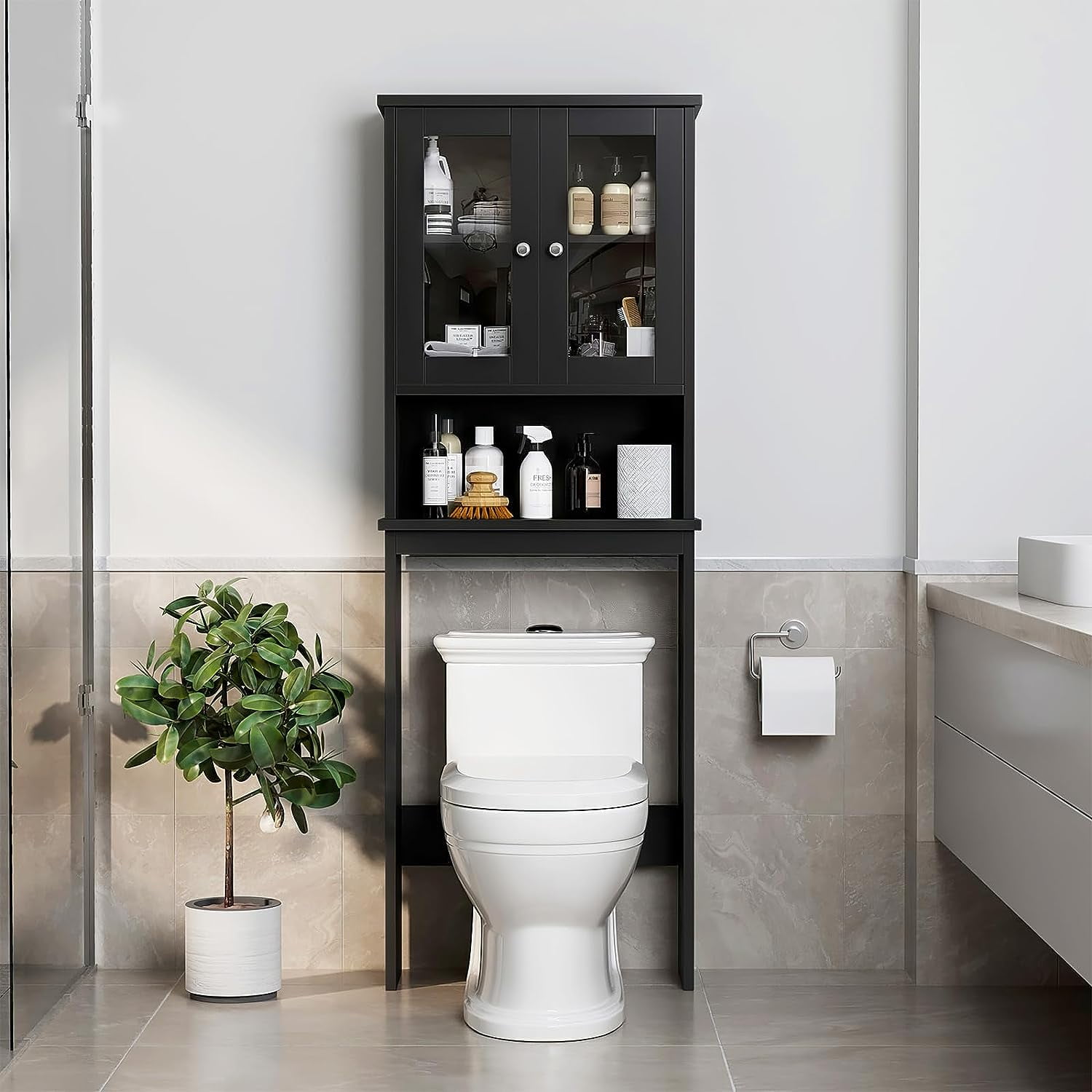 Black above toilet cabinet discount
